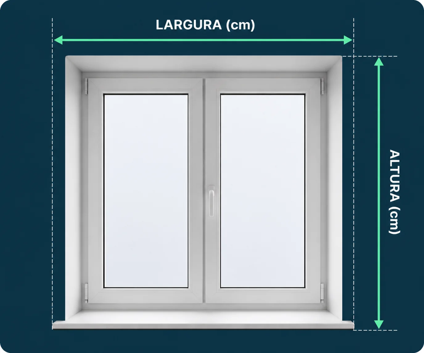 Esquema de medição de largura e altura para janela