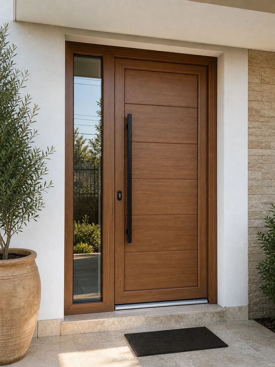 Porta de entrada em PVC com design decorativo
